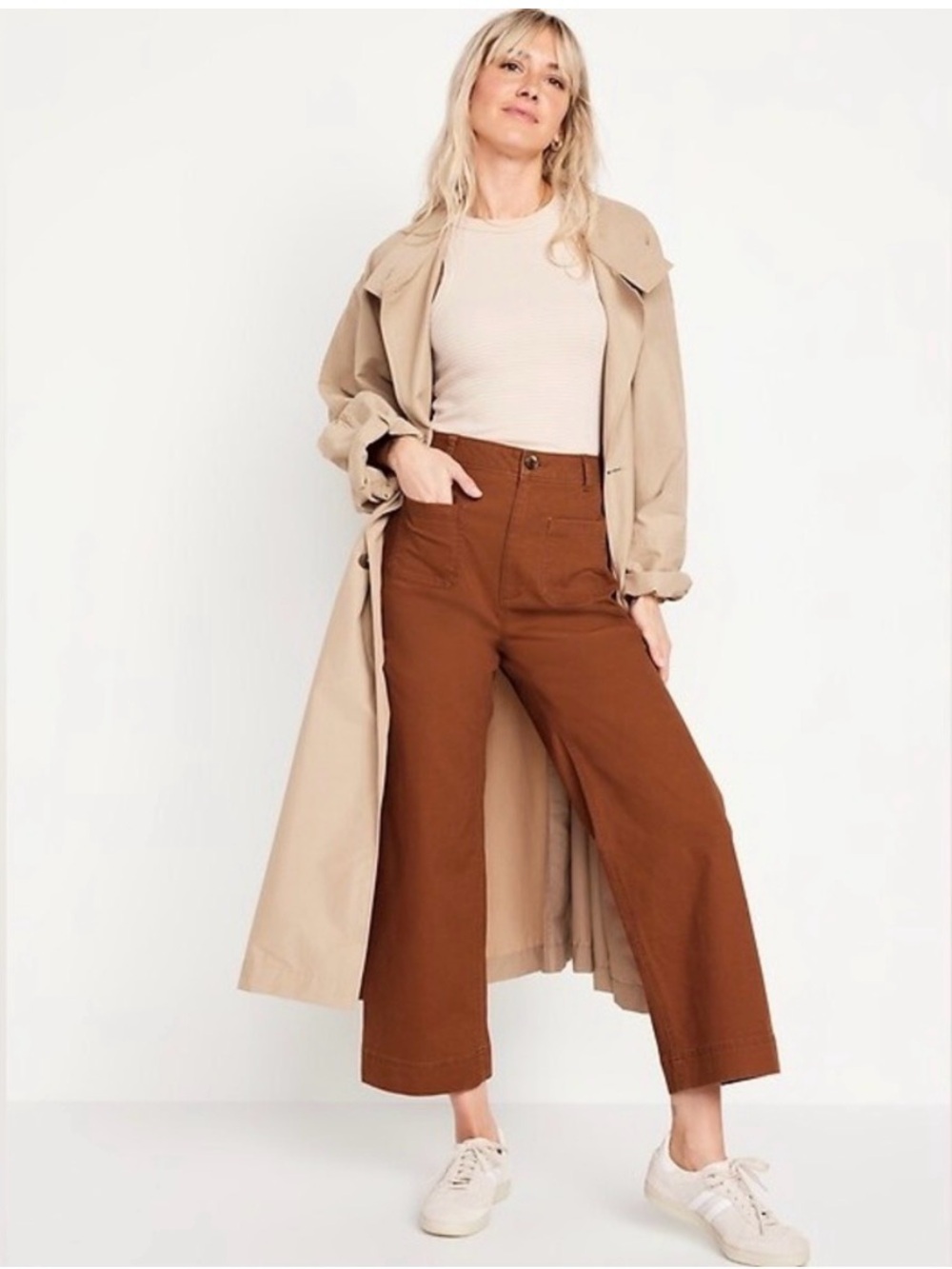 Wide Leg High-Rise Cropped Chino in Rust
